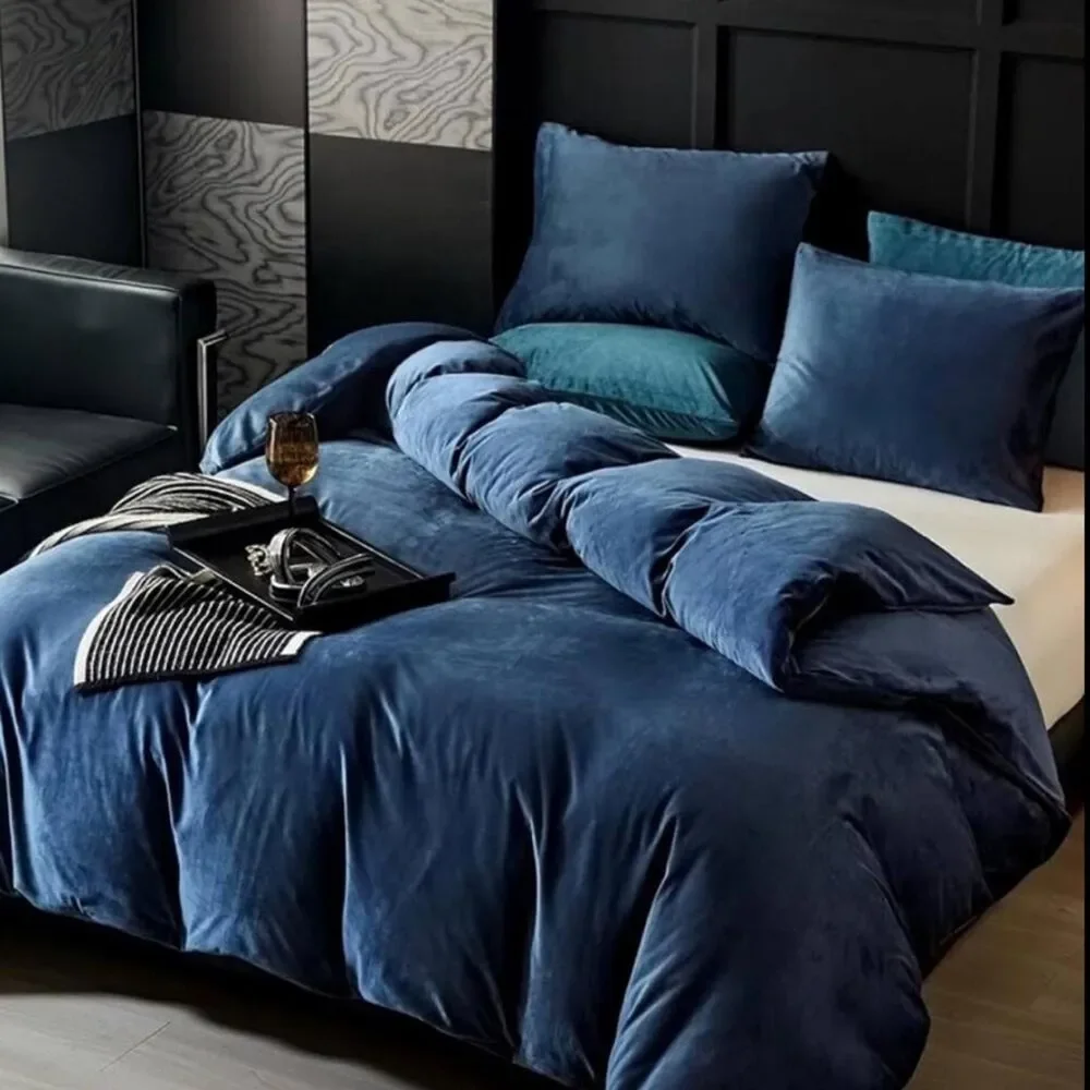Blue Velvet Duvet Set Queen Luxury Hotel Vibes Cozy Bedding New With Tags